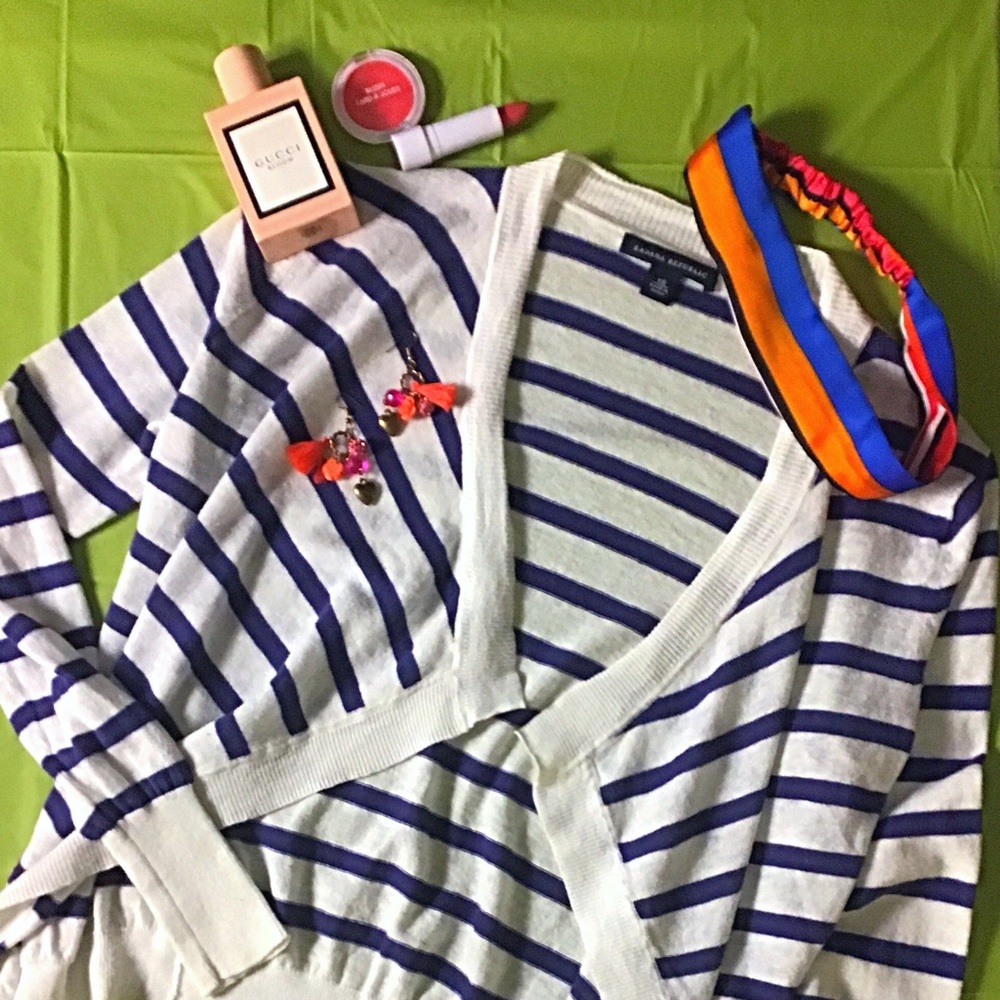 Banana Republic Blue & White Striped Cardigan XS